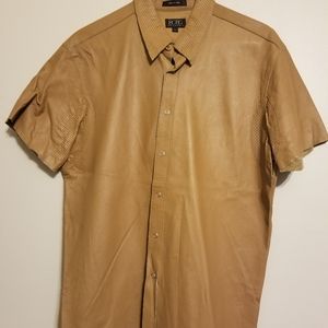 BCBG Short Sleeve Tan Leather Shirt- LG